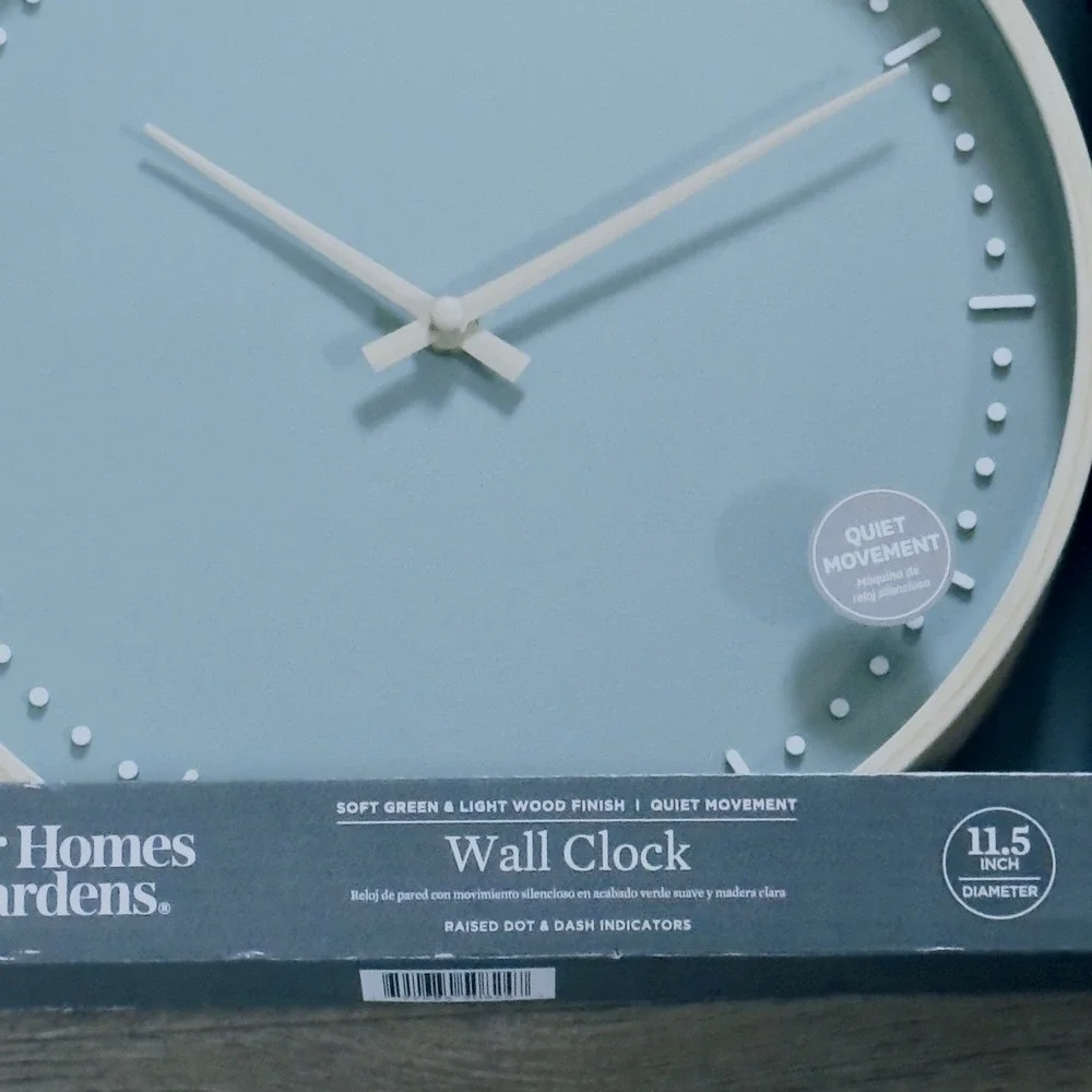Better Homes & Gardens Wall Clock Soft Green Light Wood Quiet Movement Scandi